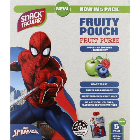 Snacktacular Fruit Pouch Apple, Raspberry & Blueberry Puree 90g X 5 Pack