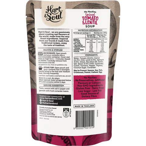 Hart & Soul Spiced Lentil Soup Pouch 400g