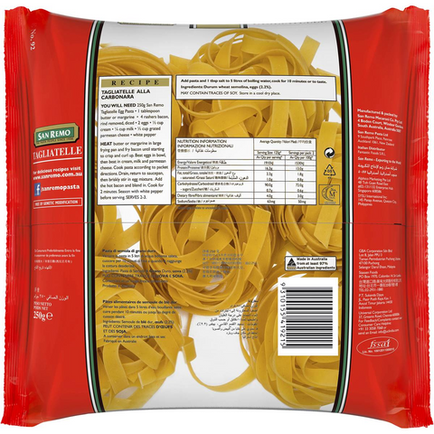San Remo Tagliatelle Egg Noodle Pasta 250g
