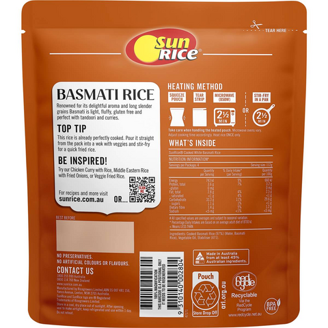Sunrice Microwave Basmati Rice Pouch 450g