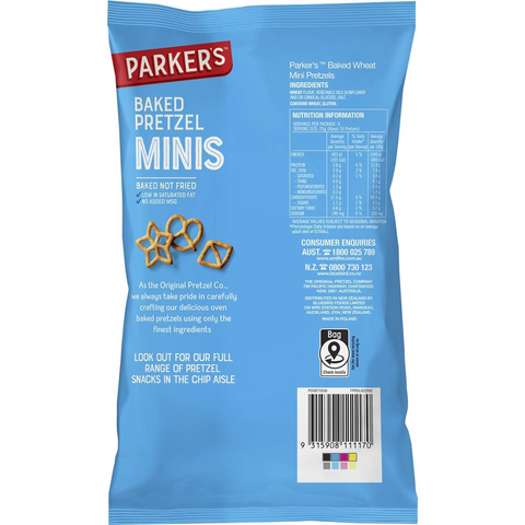 Parker's Oven Baked Wheat Mini Pretzels Twists Party Bag Share Pack 225g