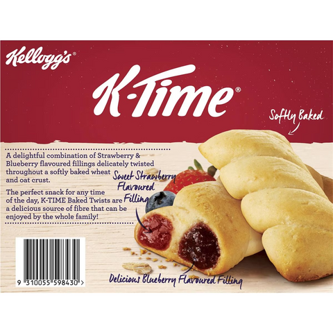 Kellogg's K-time Baked Twists Strawberry & Blueberry Flavour Snack Bars 5 Pack