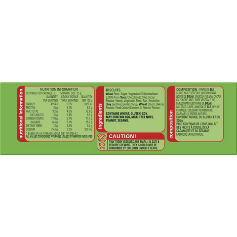 Arnott's Tiny Teddy Chocolate Multipack Biscuits 8 Pack