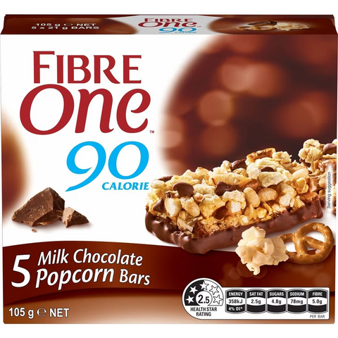 Fibre One 90 Calorie Milk Chocolate Popcorn & Pretzel Snack Bar 5 Pack