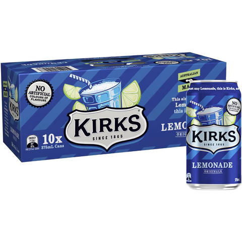 Kirks Lemonade Soft Drink Multipack Cans 375ml X10 Pack