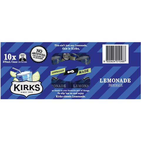 Kirks Lemonade Soft Drink Multipack Cans 375ml X10 Pack