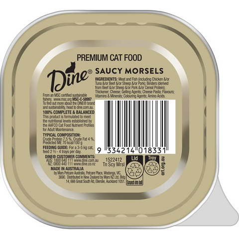 Dine Saucy Morsels With Tuna Mornay & Cheese Wet Cat Food Tray 85g