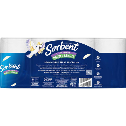 Sorbent Silky White Double Length Toilet Tissue 8 Pack