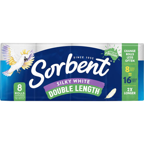 Sorbent Silky White Double Length Toilet Tissue 8 Pack