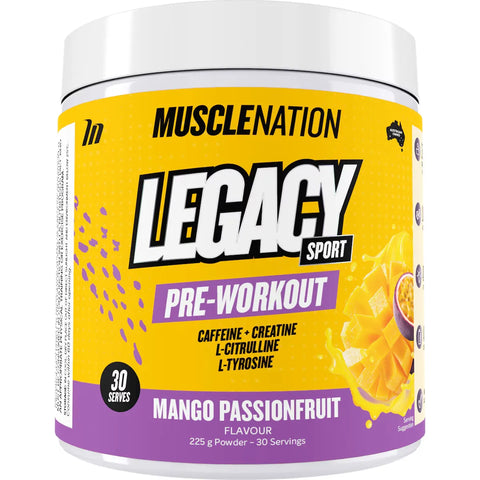 Muscle Nation Legacy Sport Powder Caffeine + Creatine Mango Passionfruit 225g