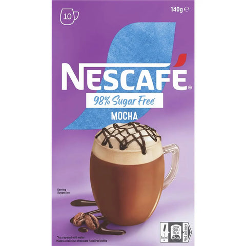 Nescafe 98% Sugar Free Mocha Coffee Sachets 10 Pack