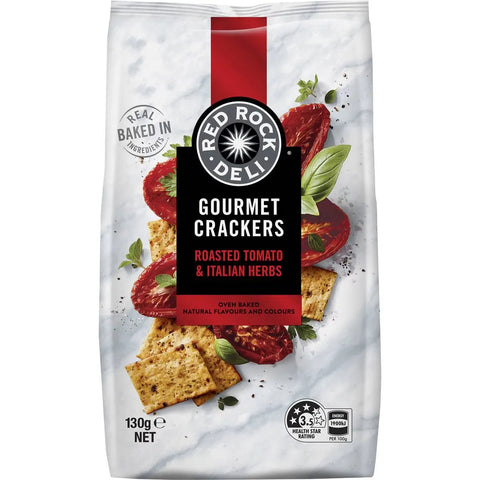 Red Rock Deli Gourmet Crackers Sundried Tomato & Italian Herbs 130g