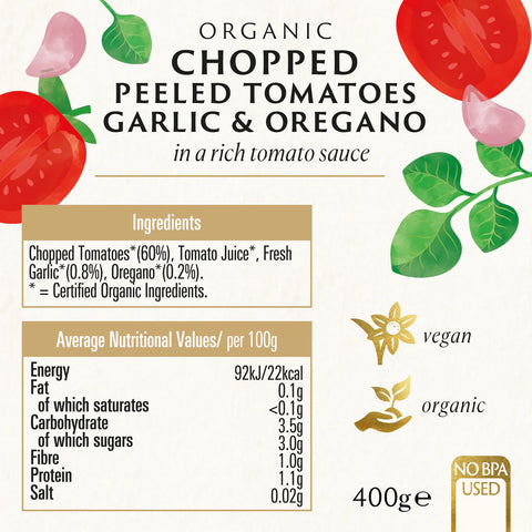 Biona Organic Chopped Peeled Tomatoes Garlic & Oregano - 400g