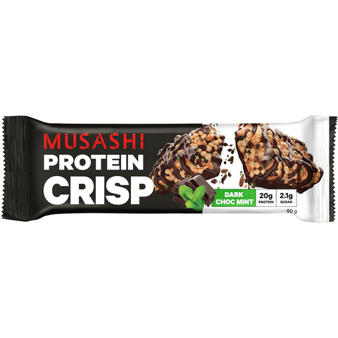 Musashi Crisp Protein Bar Dark Chocolate Mint, Low Sugar, 60g