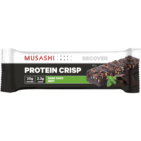 Musashi Crisp Protein Bar Dark Chocolate Mint, Low Sugar, 60g