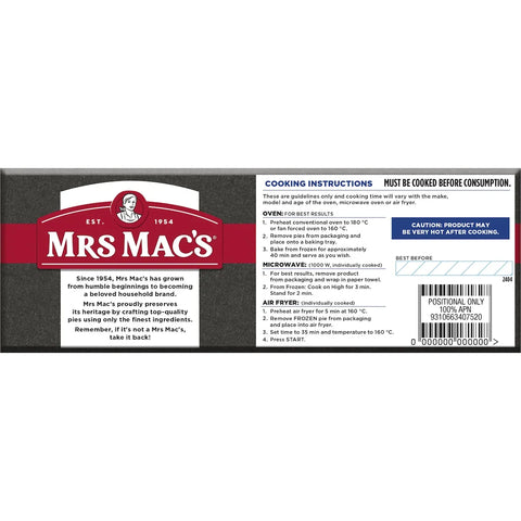 Mrs Mac's Potato Top Beef Pies 4 Pack 760g