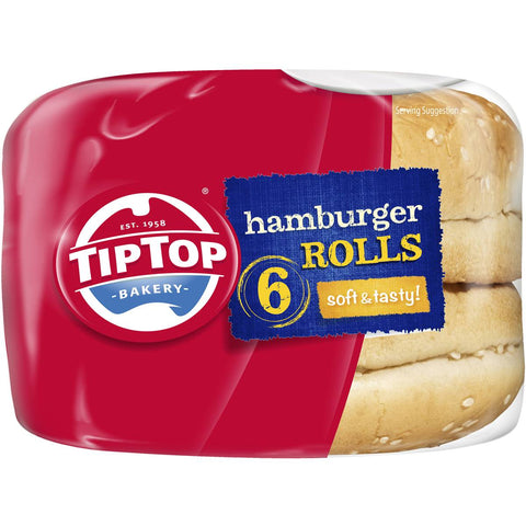 Tip Top White Bread Rolls Hamburger Buns 6 Pack