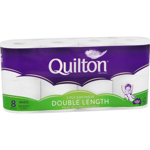 Quilton Double Length Toilet Tissue 3ply White 360 Sheets 8 Pack