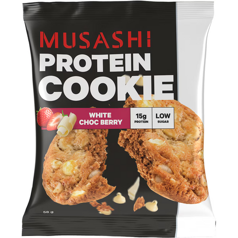 Musashi Protein Cookie White Chocolate Berry, Low Sugar, 58g