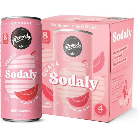 Remedy Guava Sodaly Prebiotic Prebiotic Soda No Sugar Cans 250ml X4 Pack