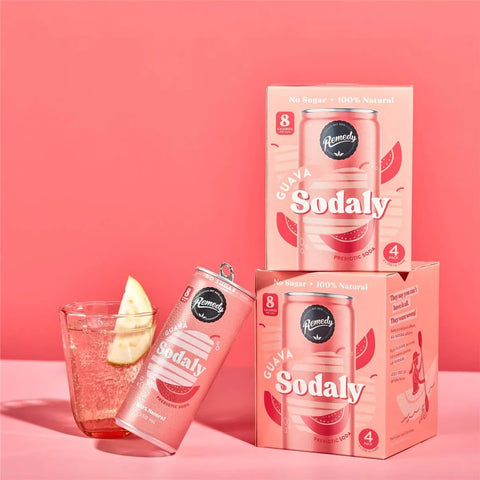 Remedy Guava Sodaly Prebiotic Prebiotic Soda No Sugar Cans 250ml X4 Pack