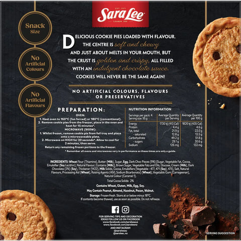 Sara Lee Cookie Pies Double Choc Chip 4 Pack 380g