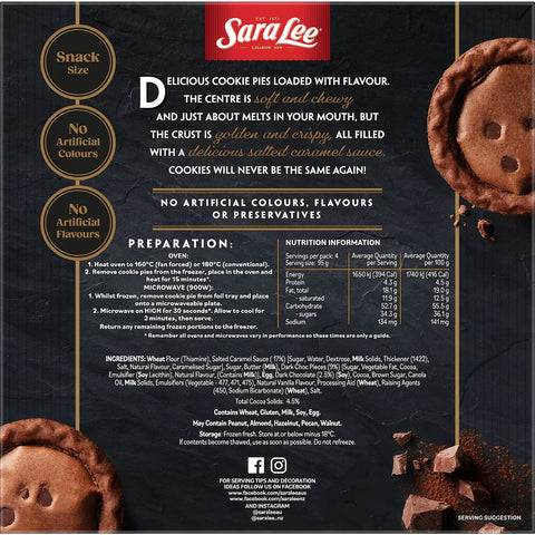 Sara Lee Deluxe Snack Cookie Pies Chocolate & Salted Caramel 4 Pack 380g