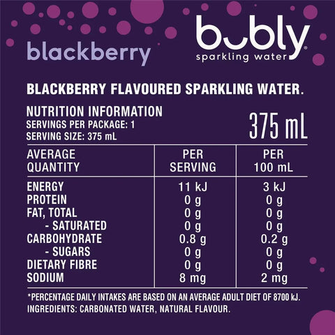 Bubly Blackberry Sparkling Water No Sugar Multipack Cans 375ml X 8 Pack