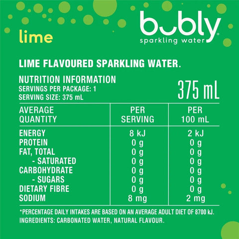 Bubly Lime Sparkling Water No Sugar Multipack Cans 375ml X 8 Pack