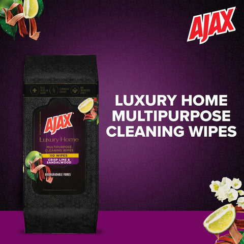 Ajax Luxury Home Cleaning Wipes Crisp Lime & Sandalwood 110 Pack