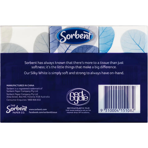 Sorbent Silky White Facial Tissues 4ply Pocket Pack 6 Pack