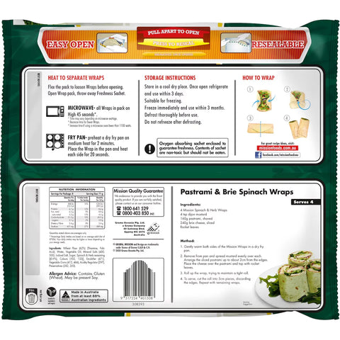 Mission Wraps Spinach & Herb 8 Pack