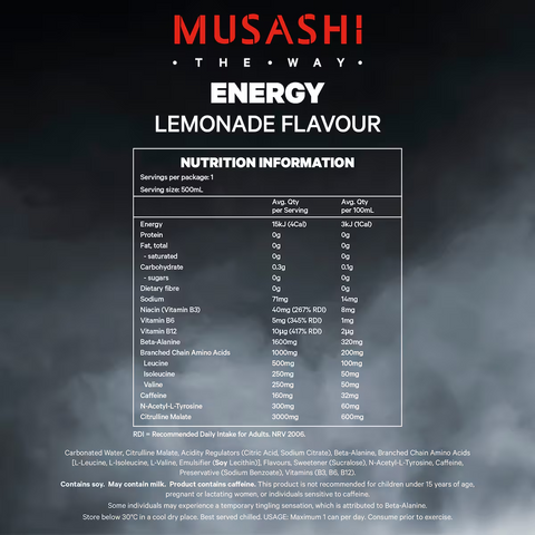 Musashi Energy Drink Lemonade 500ml