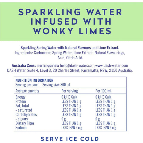 Dash Water Sparkling Water Lime Infused 300ml X 4 Pack