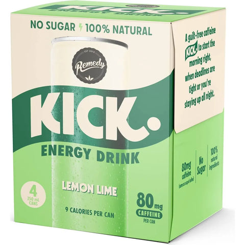 Remedy Kick Energy Drink Lemon Lime Cans 250ml X 4 Pack