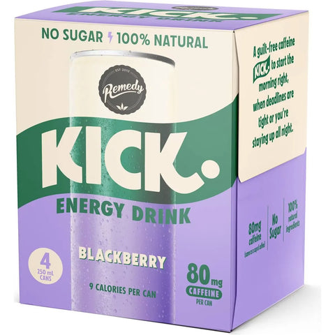 Remedy Kick Energy Drink Blackberry Cans 250ml X 4 Pack