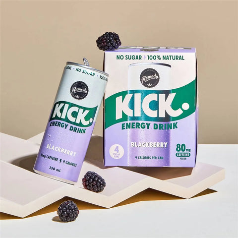 Remedy Kick Energy Drink Blackberry Cans 250ml X 4 Pack