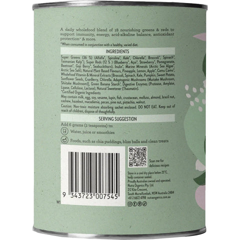 Nutra Organics Daily Greens & Reds Powder 150g