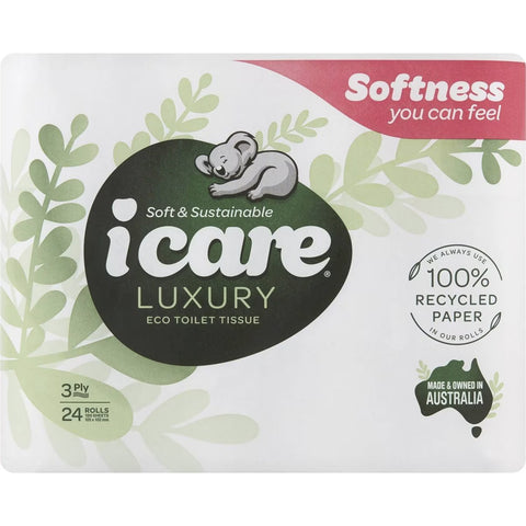 Icare 100% Recycled Toilet Tissue 3 Ply 180 Sheets 24 Pack