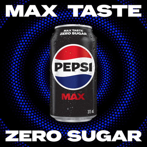 Pepsi Max No Sugar Cola Soft Drink Cans Multipack 375ml x 10 Pack