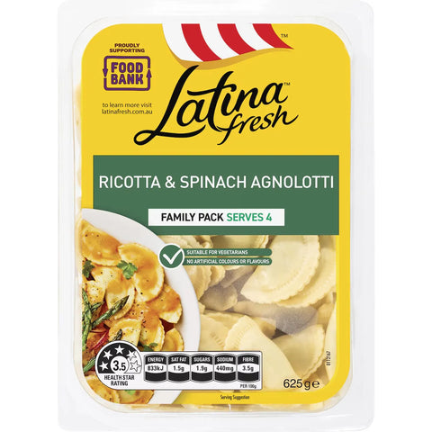 Latina Fresh Ricotta & Spinach Agnolotti Pasta 625g