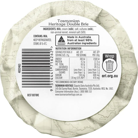 Tasmanian Heritage Double Brie Cheese 200g