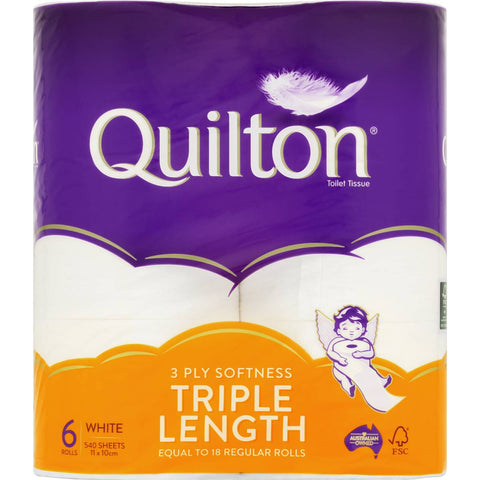 Quilton Toilet Paper Triple Length 3ply 540 Sheets 6 Pack