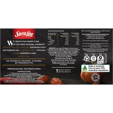 Sara Lee Deluxe Sticky Date Pudding 2 pack 180g