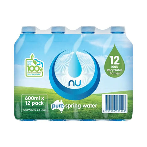 Nu Pure Spring Water 12x600mL