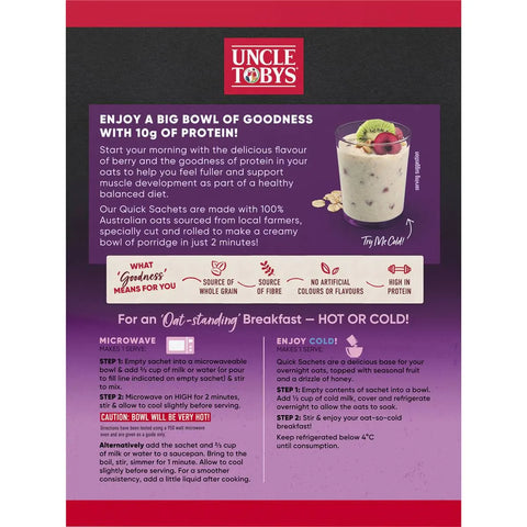 Uncle Tobys Big Bowl Quick Oats Protein Berry 8 Pack