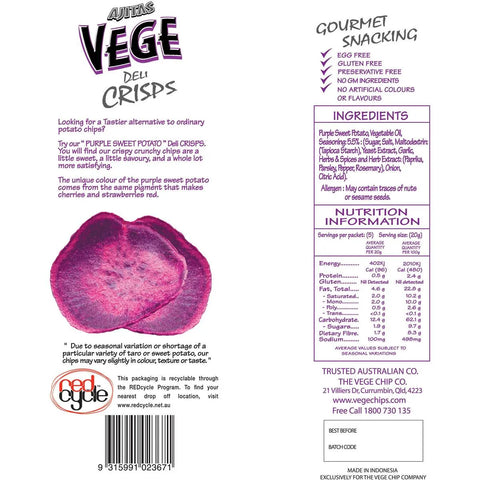 Vege Chips Deli Crisps Purple Sweet Potato 100g