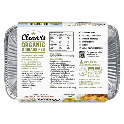 Cleaver's Organic Beef Lasagne / 600g