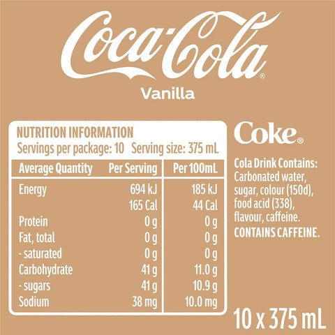 Coca - Cola Vanilla Soft Drink Multipack Cans 375ml X 10 Pack