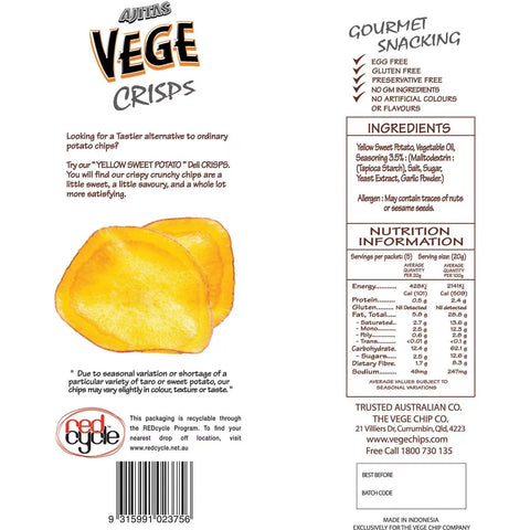 Vege Chips Yellow Sweet Potato Deli Crisps 100g